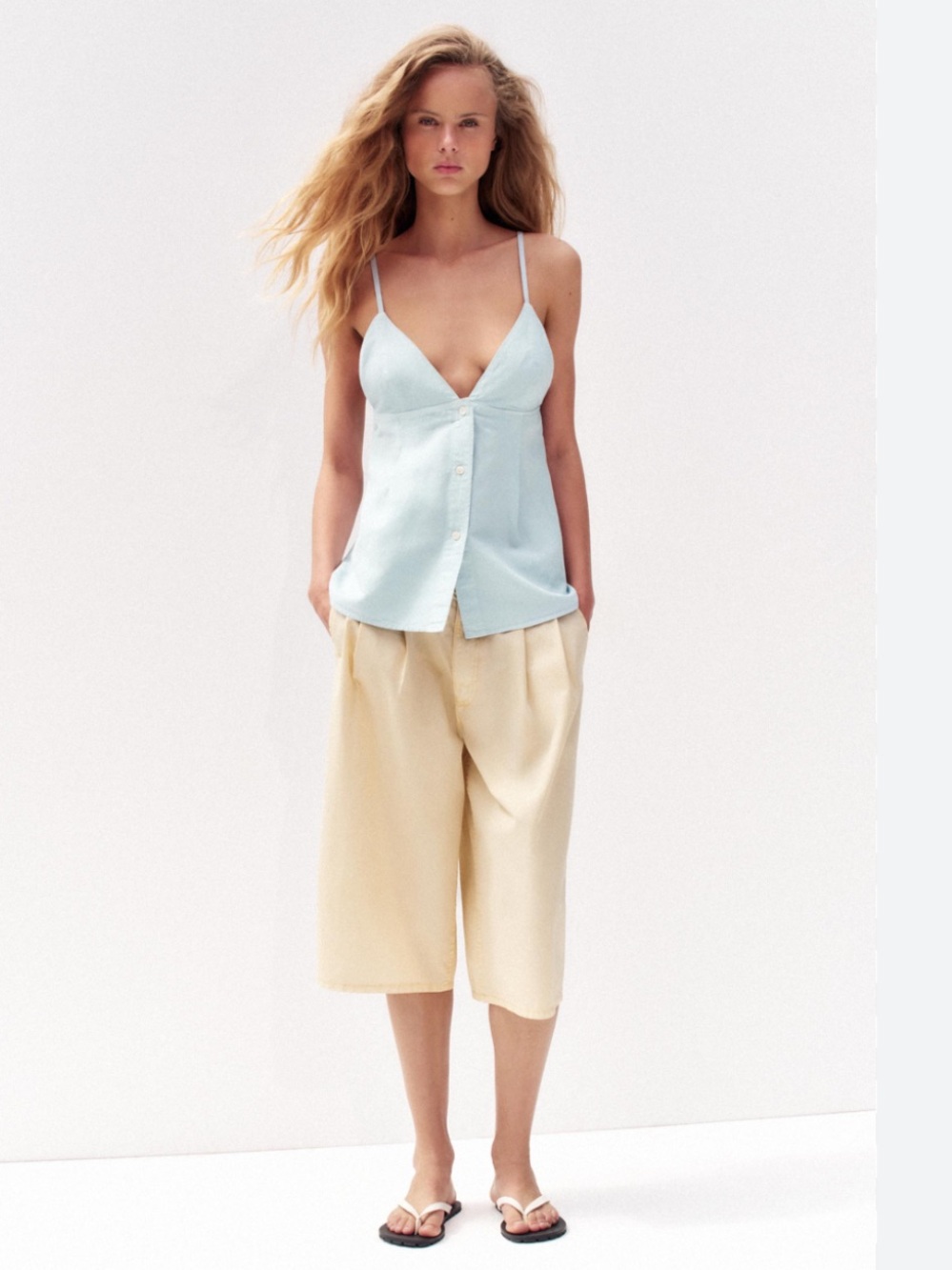 New ZARA Spaghetti Strap Button-Front Tank Top